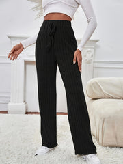  Ribbed High Rise Wide Leg Trousers