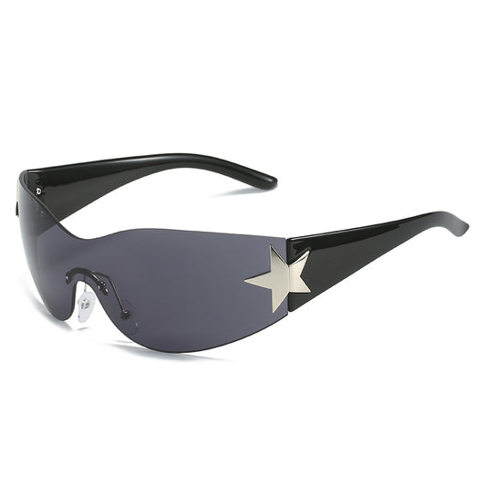 Rimless Punk Sunglasses UV400 Y2K Star Wrap Around Sports Eyewear