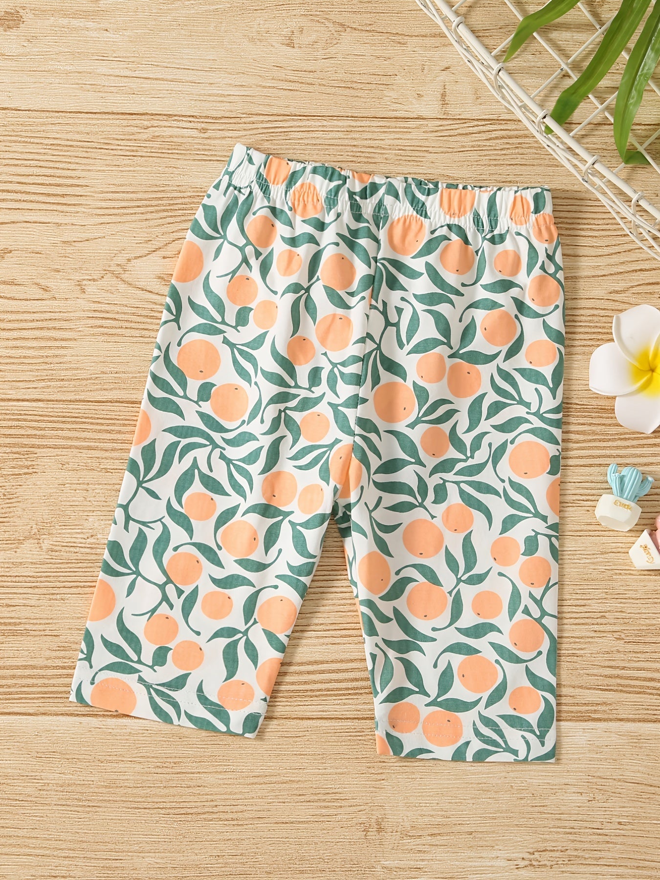 Girls Cotton Orange Print Elastic Waist Shorts Set