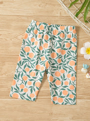 Girls Cotton Orange Print Elastic Waist Shorts Set