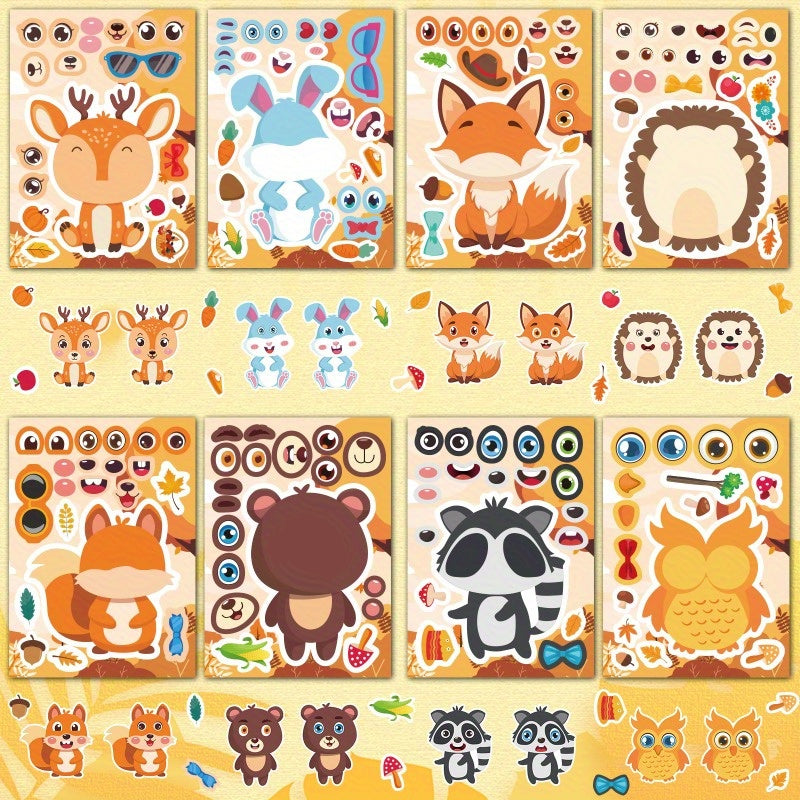 Animal Adhesive Decals - 8/16 Pack - Bunny, Owl, Hedgehog, Elk, Squirrel
