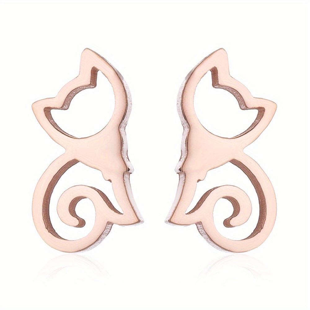 2pcs Men's Kitten Ear Studs Stainless Steel Ear Accessories