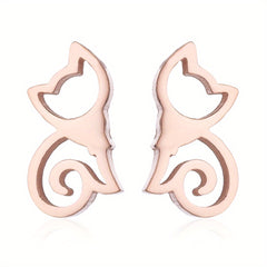 2pcs Men's Kitten Ear Studs Stainless Steel Ear Accessories
