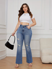 Women's Plus Washed Ripped High Rise Flared Leg Jeans