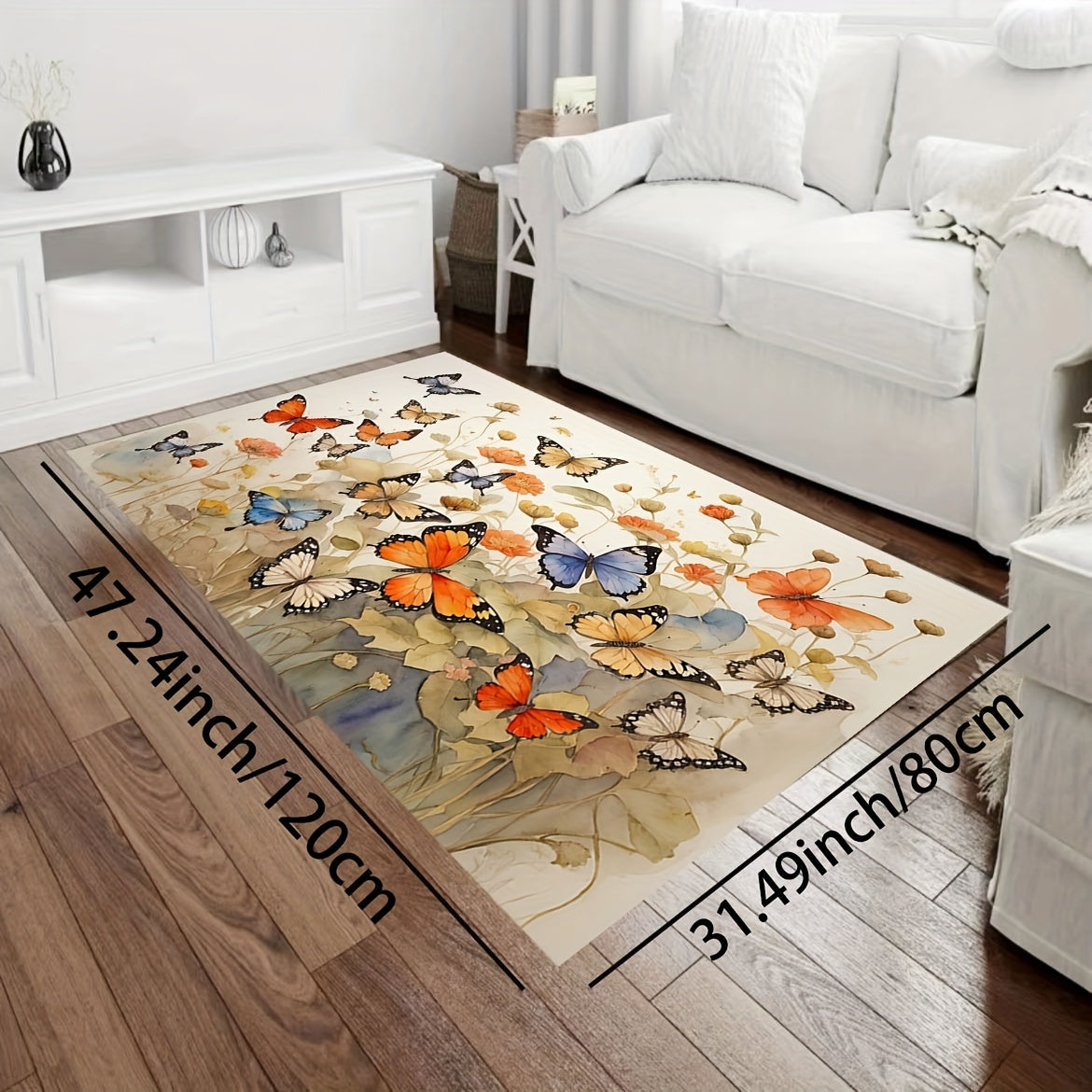 Colorful Butterfly Area Rug Decorative Carpet Polyester Textured Rug