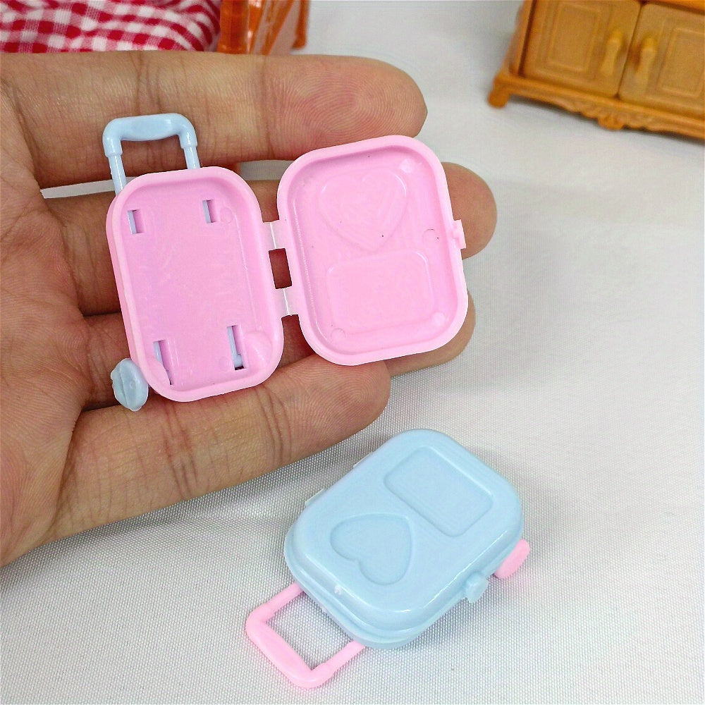 2pcs Mini Suitcases Trolleys Doll House Decoration