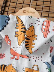 Boys Dino Car Print Sweatsuit Hoodie Coat