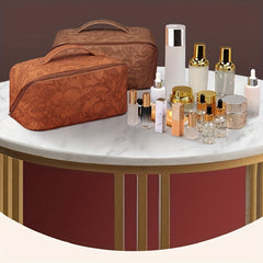 Vintage Floral Cosmetic Bag with Handle Large Capacity Makeup Organizer