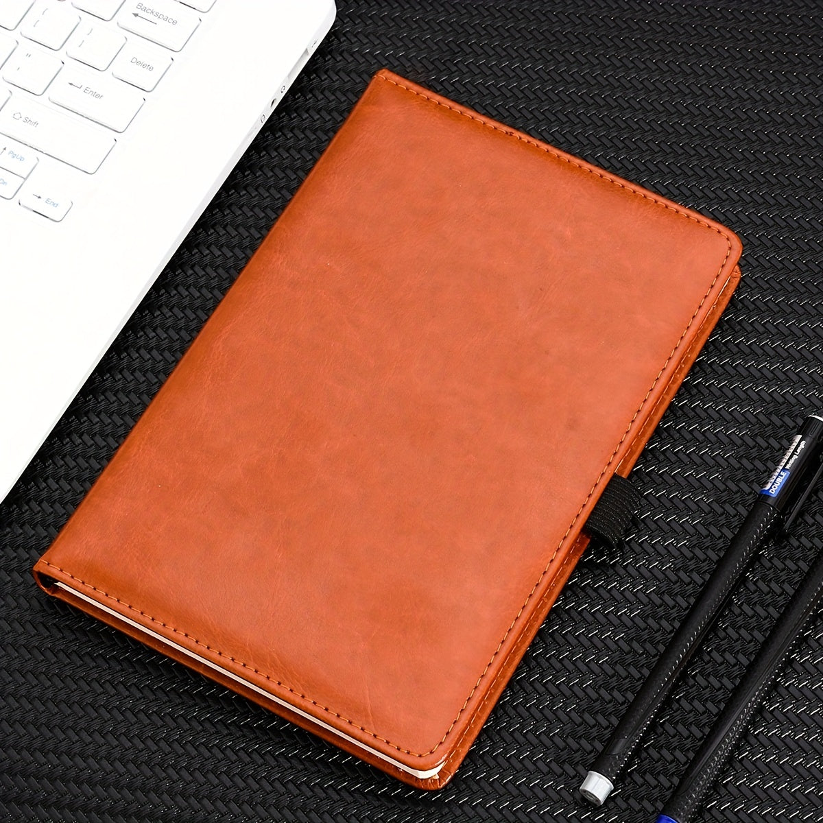 A5 Leather Cover Notepad Elastic Pen Ring Business Journal