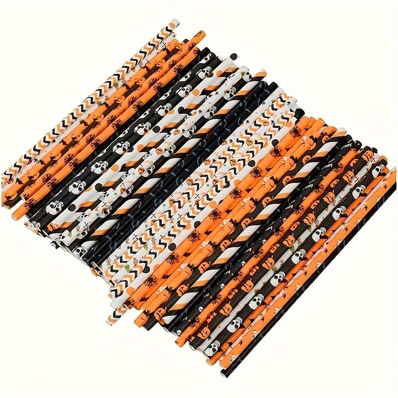 100pcs Halloween Paper Straws Biodegradable Party Straws with Designs