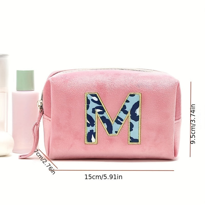 Plush Letter Print Makeup Bag Zipper Storage Lightweight Travel Organizer