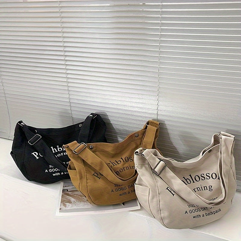 Canvas Tote Bag Large Capacity with Letter Pattern for Travel & Work