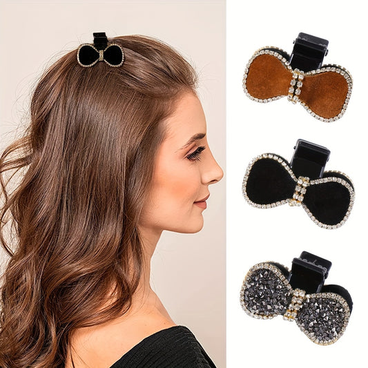 Velvet Bow Hair Claw Rhinestone Brimmed Hair Claw Clip