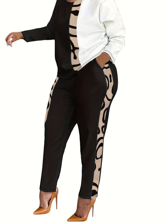 Women's Plus Graffiti Print Long Sleeve Top & Pants Set