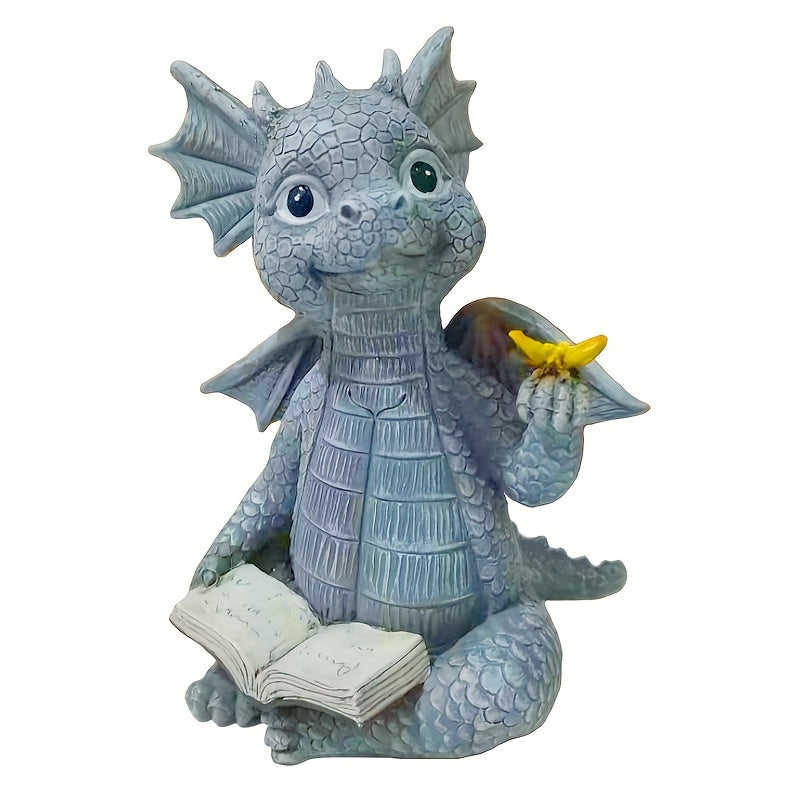 Baby Dragon Statue Reading Resin Ornaments for Home Office Decor