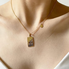 Stainless Steel Tarot Card Pendant Necklace 18K Plated Horoscope Jewelry