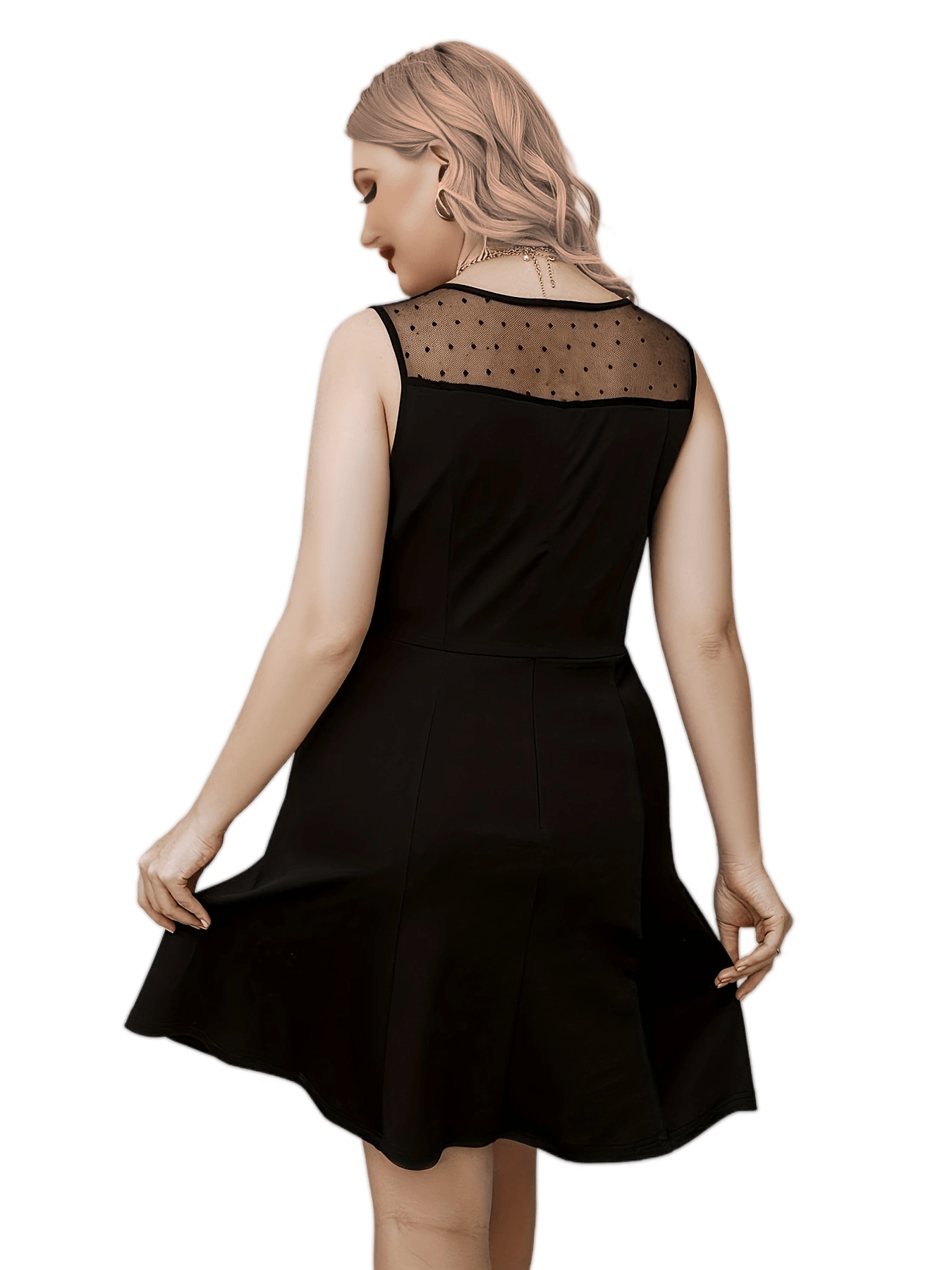  Flocked Dot Lace Tank Dress