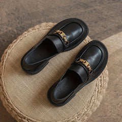 Women's Metallic Chunky Heel Loafers Faux Leather Shoes
