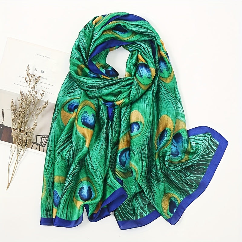 Peacock Feather Pattern Scarf Shawl Wrap for Summer Beach