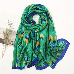 Peacock Feather Pattern Scarf Shawl Wrap for Summer Beach