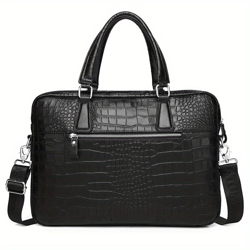 SCHLATUM Crocodile Pattern Briefcase Leather Business HandBag
