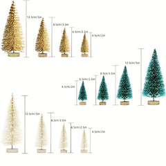 5pcs Mini Christmas Tree Sisal Tree And Wooden Base Bottle Brush Tree