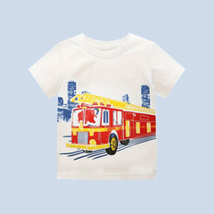 Boy's Fire Truck Graphic Cotton T shirt 3D Print Casual Tee Kid's Clothing
