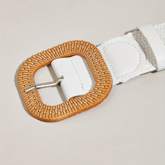 Casual Straw Belt Square Buckle Elastic Waistband Women Dress Girdle Boho Belt