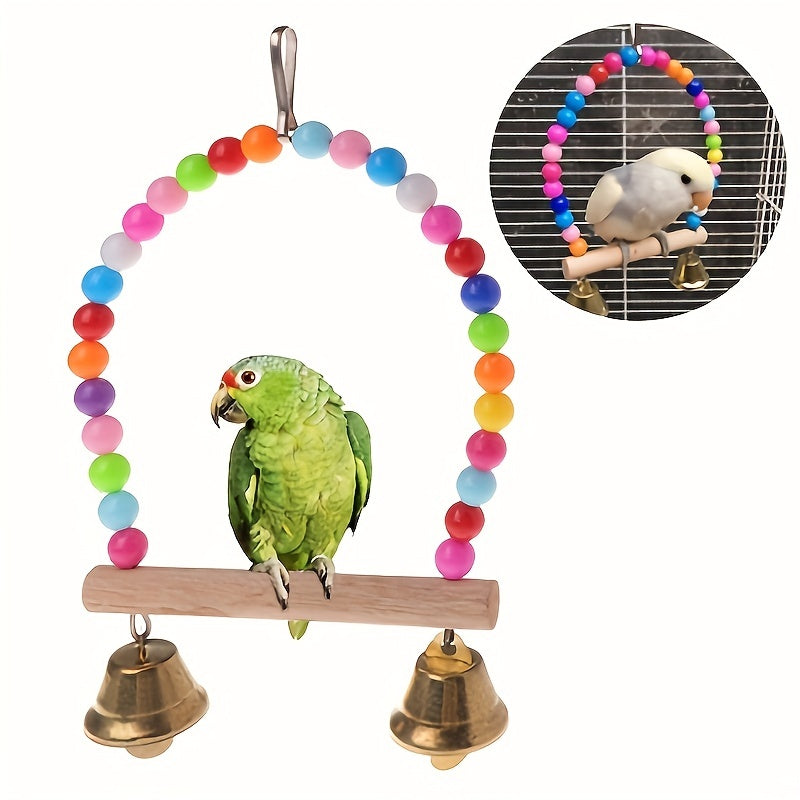 Colorful Bird Swing Toy with Bell and Perch for Parakeets