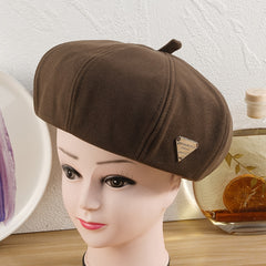 Triangle Label Winter Beret Painter Hat Outdoor Casual Style Hat For Women Girls