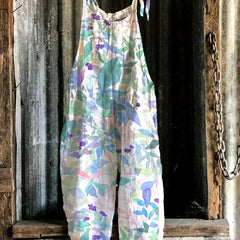  Floral Print Tie Shoulder Overalls