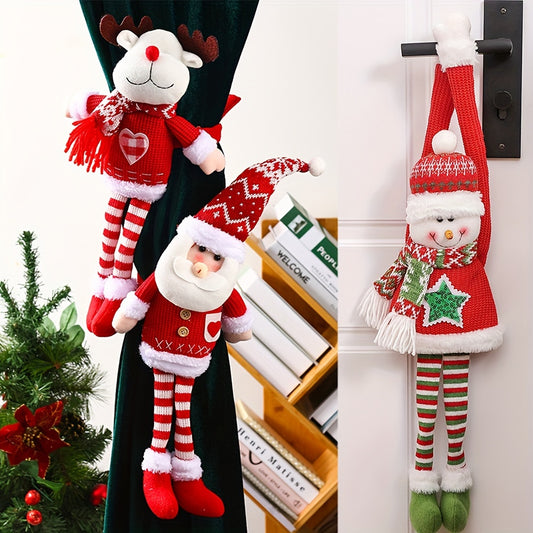 3pcs Christmas Decorations Set Elk Santa Claus Curtains Tree Decorations