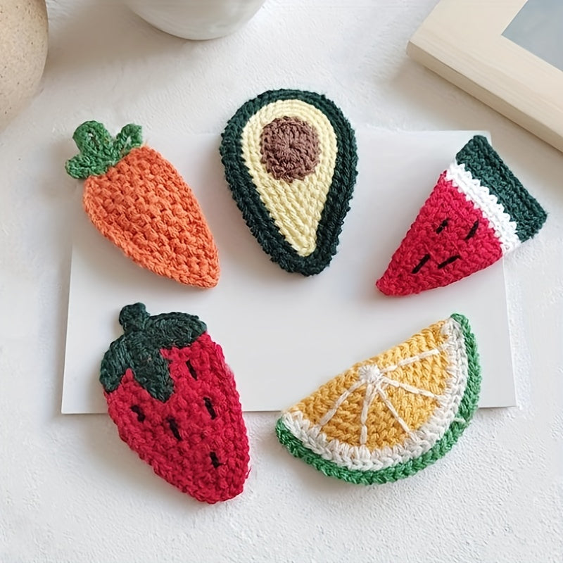 5pcs Fruit Charm Hair Clip Cartoon Barrette Knitted Hair Pin