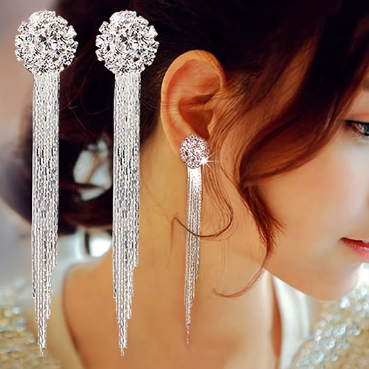 Exaggerated Rhinestones Tassel Earrings For Women