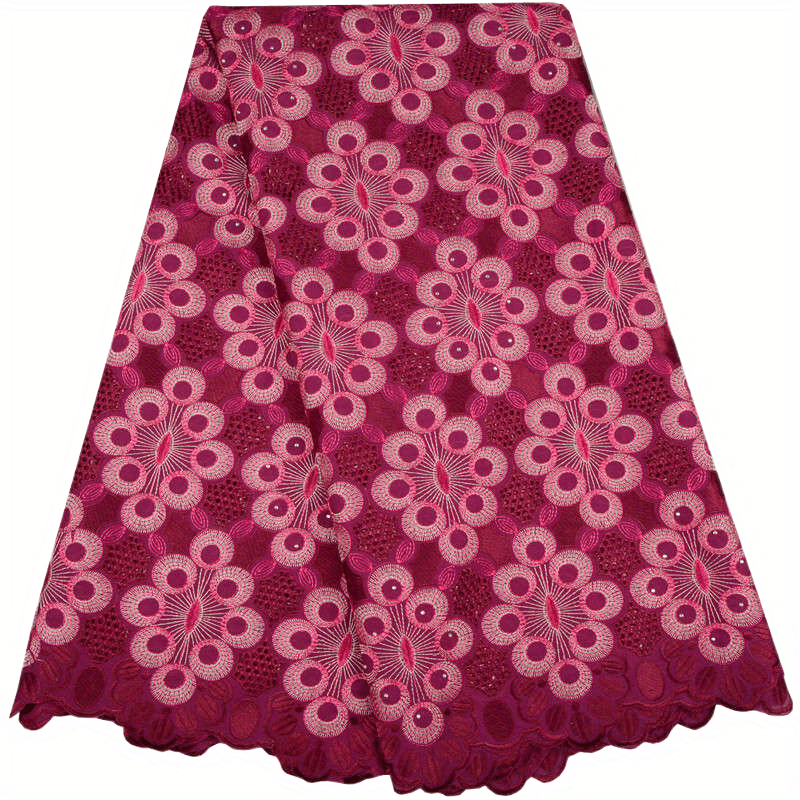 African Cotton Lace Fabric With Rhinestones 4.57m