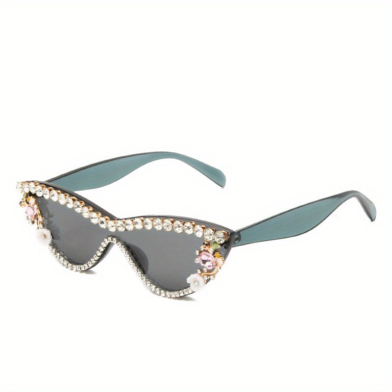 Candy Sunglasses Rhinestone & Flower Decor Cat Eye Glasses UV400
