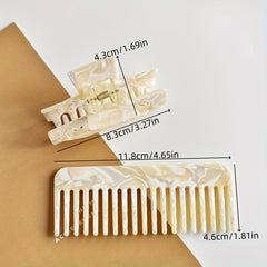 Women's Acetate Comb & Hair Claw Set 2-Piece Portable Wide Tooth Comb & Hollow R