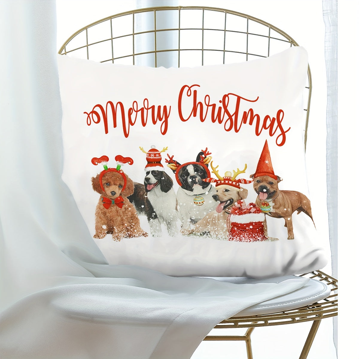 Christmas Dog Print Throw Pillow Cover Home Decor