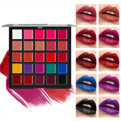 25-Color Professional Lipstick Palette with Shimmer Matte and Finishes