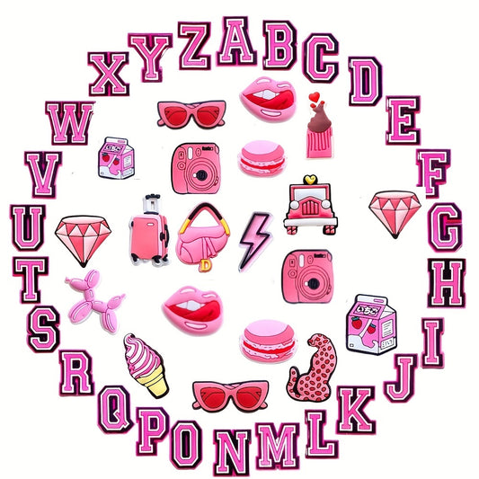 47pcs Pink Alphabet Numbers Shoe Charms For Crocs Pink Preppy A Letters
