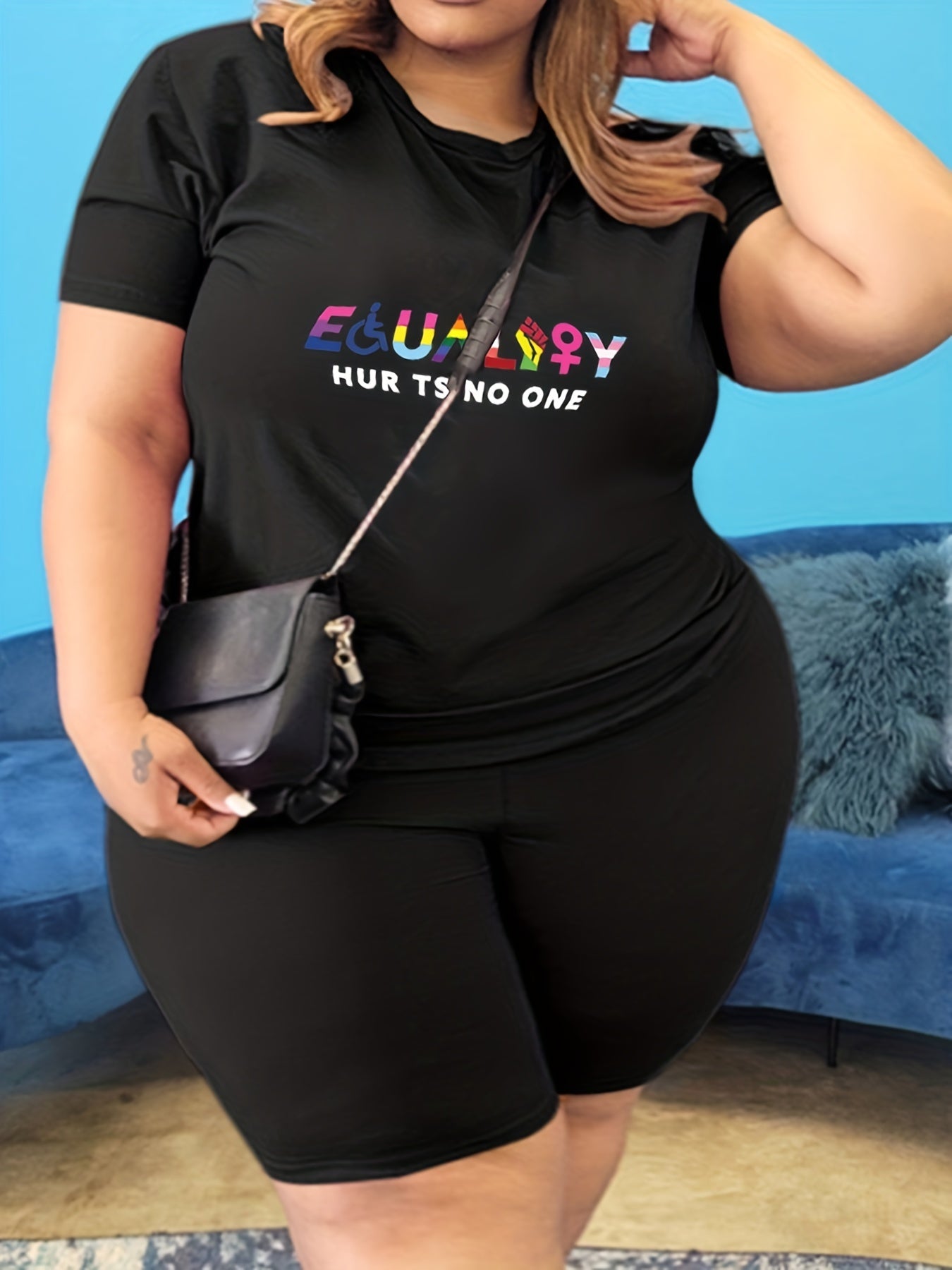 Rainbow Letter & Graphic Print Short Sleeve Top & Shorts Set
