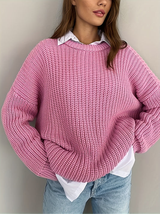  Solid Color Casual Sweater with Long Sleeves