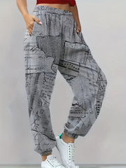 Women's Plus Map Print Elastic Waist Loose Sporty Pants