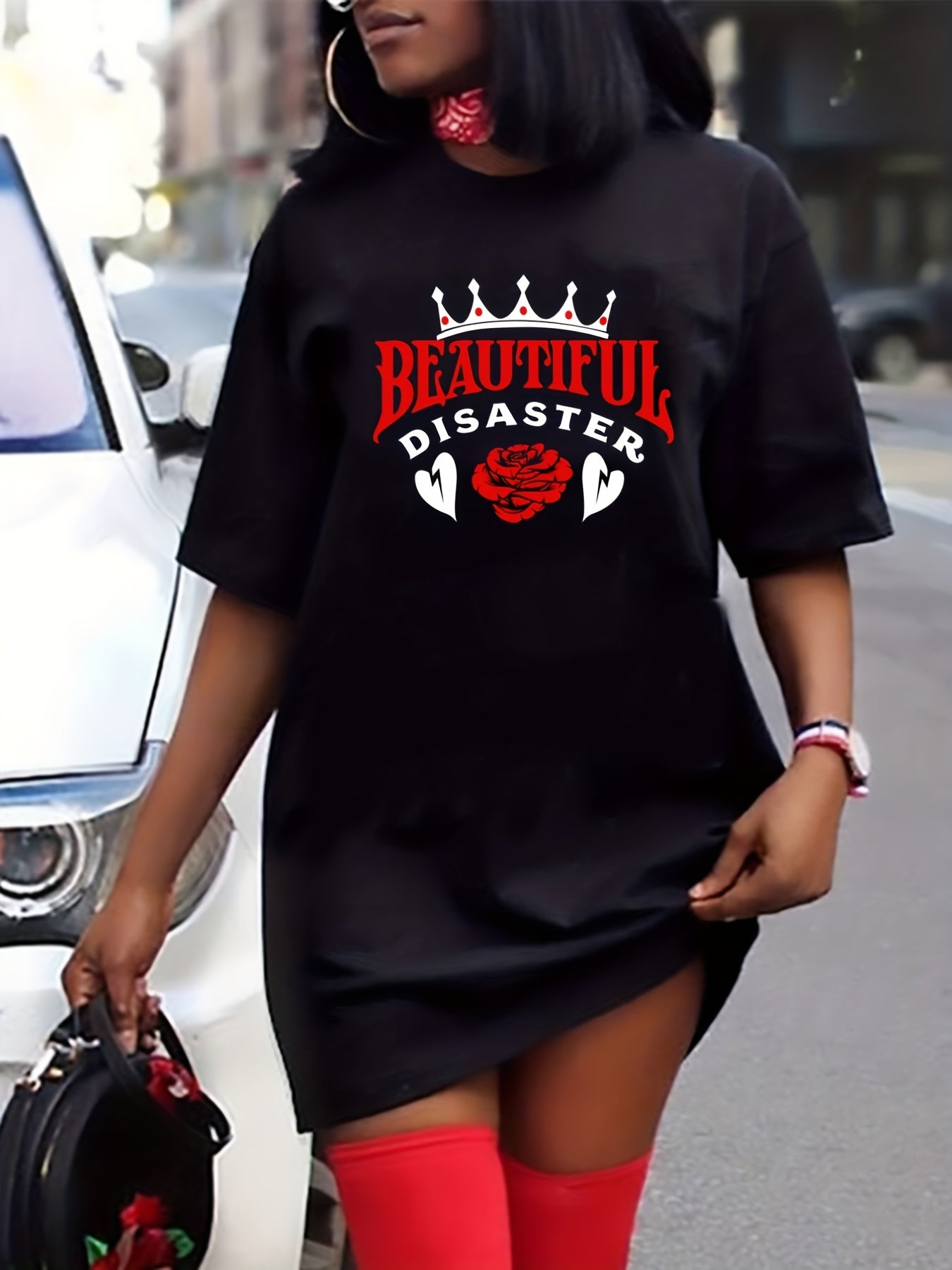 Crown & Rose Plus Print Short Sleeve Tee Dress