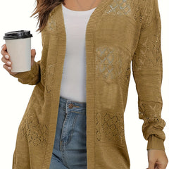  Casual Cardigan Women's Plus Eyelet Detail Lantern Sleeve Open Front