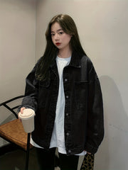 Women's Loose Fit Denim Jacket Single Breasted Button