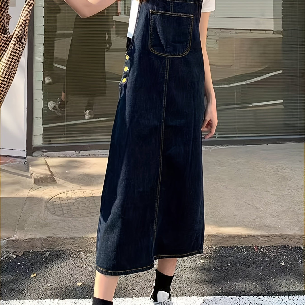 Denim Overall Dress with Patch Pockets