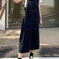 Denim Overall Dress with Patch Pockets