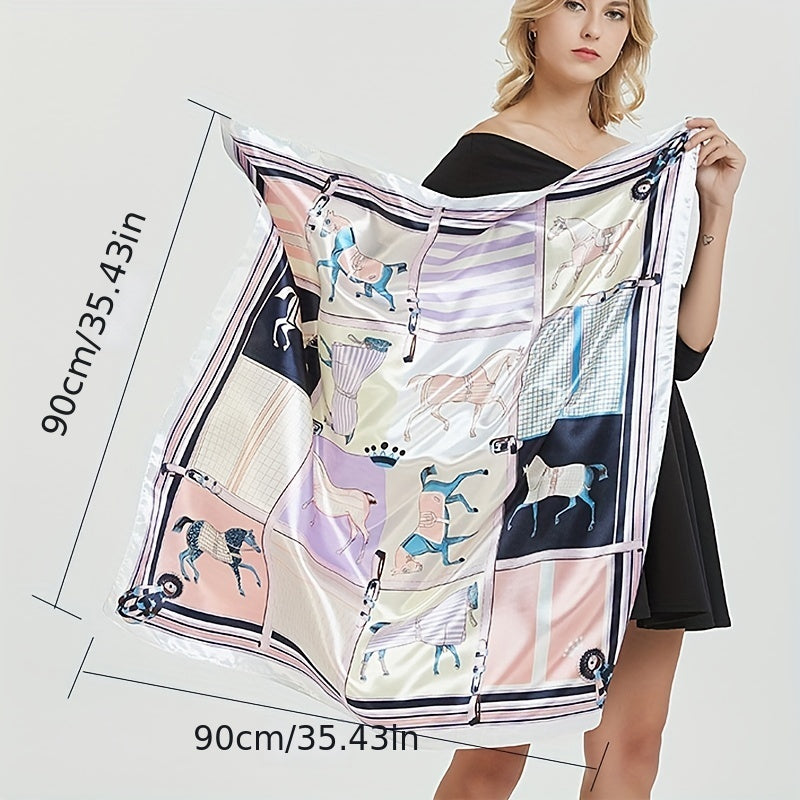 Large Satin Square Scarf Bandana Classic Print