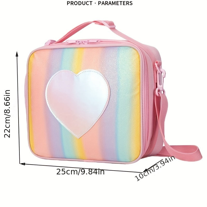 Children's Love Heart Rainbow Lunch Bag with Shoulder Strap
